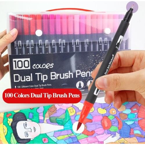 100 Colors Dual Tip Brush Art Markers Pens Fine Tip and Brush Watercolor Pens For Drawing Painting Calligraphy Art Supplies
