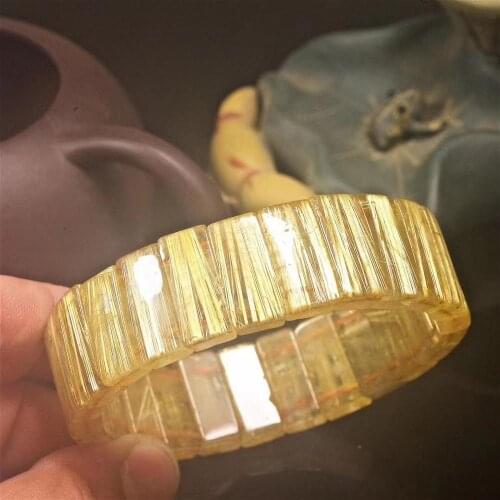 100% Natural Gold Rutilated Quartz Clear Rectangle Beads Bracelet 20*6mm Women Men Fashion Wealthy Stone Genuine AAAAAA