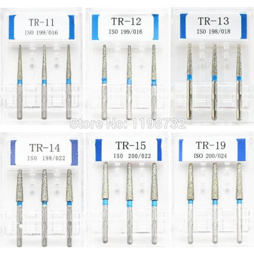 15Pcs /5Boxes Dental Diamond Burs TR-11/ TR-12/ TR-13/ TR-14/ TR-15/ TR-19 Polisher Drill Dia-Burs High Speed Handpiece Burrs