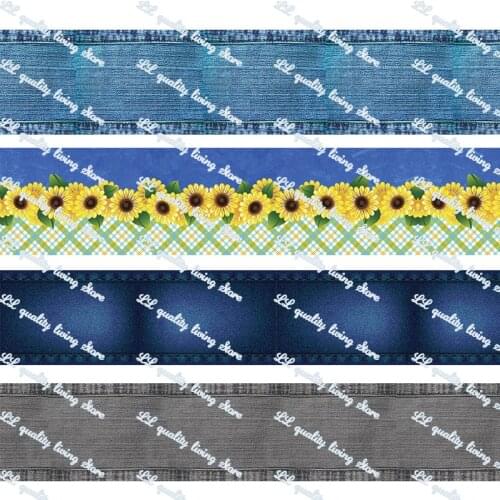 16-75MM New Denim&Daisy Printed Grosgrain Ribbon 50 Yards/Roll Tape Clothing Bakery Hairbow Gift wrapping Accessory Hairbow Head