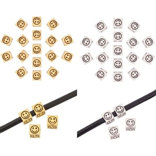 30 x Tibetan Silver/Gold Square Smile Face Spacer Beads Charms 4 Sided for DIY Bracelet Jewelry Making Accessories Hole 5mm