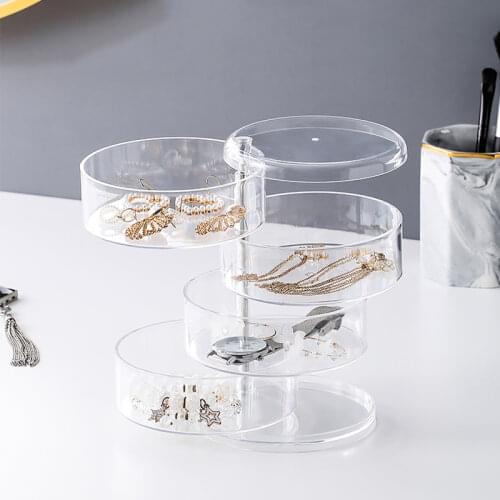 360 Degree Rotating Jewelry Case Holder 4 Layer Acrylic Jewelry Storage Box earrings Display Makeup Organizer Cosmetic Organizer