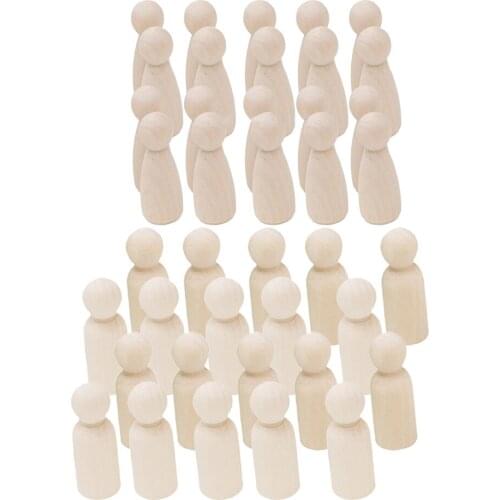 40 Pieces Natural Unpainted Female Male Small Wooden Peg Doll Bodies Wood People for DIY Arts Crafts Paint Carved