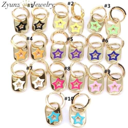 5 Pairs, Fashion minimal delicate girl women gift jewelry colorful enamel star drop charm earring