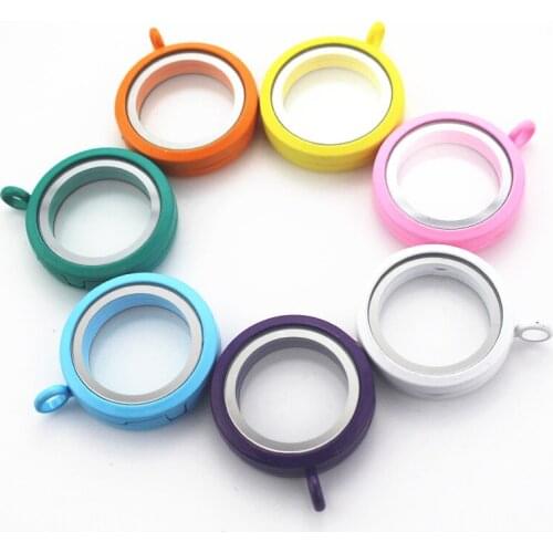 5pcs/lot Mutil color Plain Round printing floating lockets 30mm Alloy Magnet Floating Glass Lockets Necklace Pendant DIY Jewelry