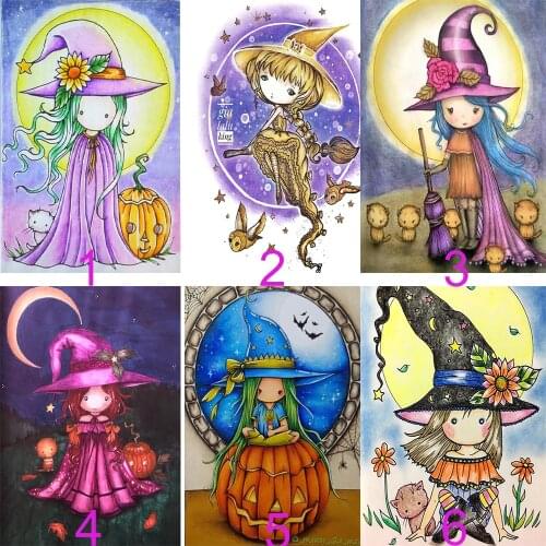 5D DIY Diamond Painting Kits Little Girl Witch Full Round With AB Drill Cartoon Embroidery Mosaic Home Decor Kids Gift Art