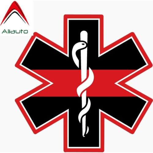 Aliauto Personality Creative Car Sticker EMT Cross Red Line Hard HatThe Tail of The Automobile Sunscreen Anti-UV Decal,12cm*12cm