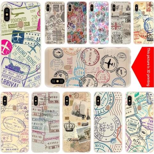 Cover soft Silicone TPU Case For Xiaomi Redmi 8 8a 7 7a 6a 5a 5plus Note 9 8 7 6 5 Pro 8t Y2 Y3 Retro Post Card passport stamps