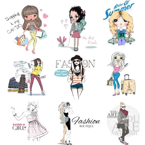 Iron on Transfer for Clothing Thermoadhesive Patches Stickers Diy Cute Girl Letter Patch for Clothes Textile Vinyl Stripes A