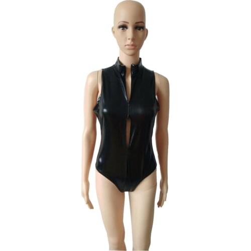Two dimensions Cute sister open chest double zipper swimsuit half bodysuit Catsuit Costumes shiny Metallic zentai spandex