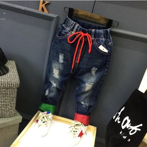 Spring & autumn kids hole jeans for boys Fashion trench children trousers casual baby boys cowboy pencil pants 2-6years