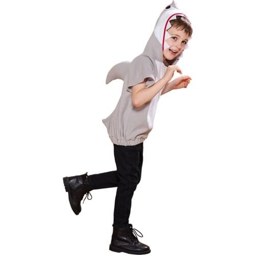 Eraspooky Cute Hooded Grey Shark Cosplay Halloween Costume For Kids Children Cartoon Animal Outfit Toddler Carnival Party Gifts