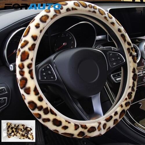 FORAUTO Car Steering Wheel Cover Steering Covers Soft Warm Plush Universal Car-styling Winter Elastic 37-38cm Auto Accessories