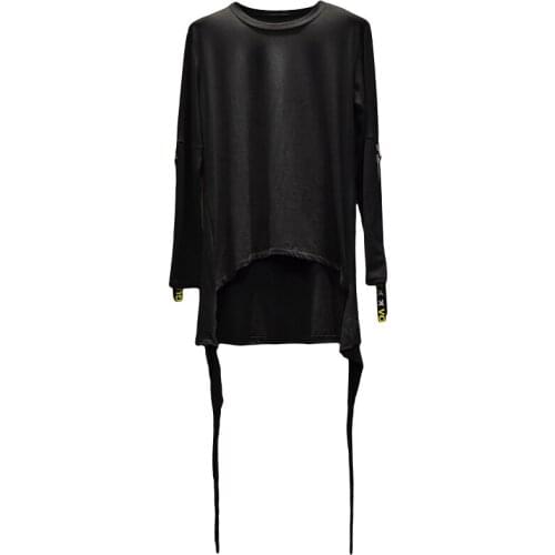 High street hop t shirt men Long sleeve Extended Stage tops Slim fit Black color Korean cool Autumn Spring