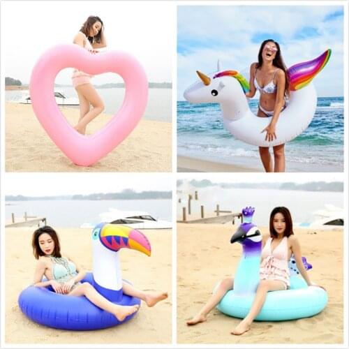 Heart Giant Swimming Ring Flamingo Unicorn Inflatable Pool Float Swan Pineapple Floats Toucan Peacock Water Toys boia piscina