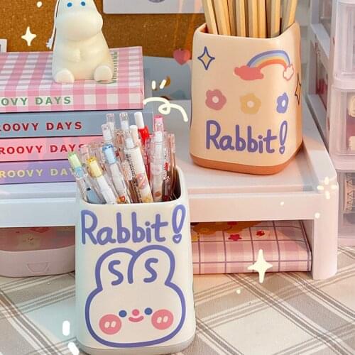 Ins Kawaii Pen Holder Girls Cute Stationery Storage Box Student Desktop Storage Bucket Makeup Desktop Organizer