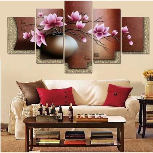 JIE DO ART 5 Piece Canvas Art Modern Printed Vintage Flower Oil Paintings Canvas Picture for Living Room Wall Decor Paintings