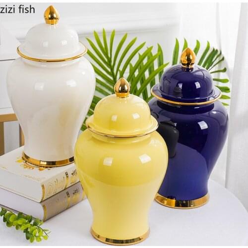 Ceramics Storage Tank with Cover Organize Box Home Desktop Storage Ornaments Decorative Hydroponic Vase Flower Arrangement