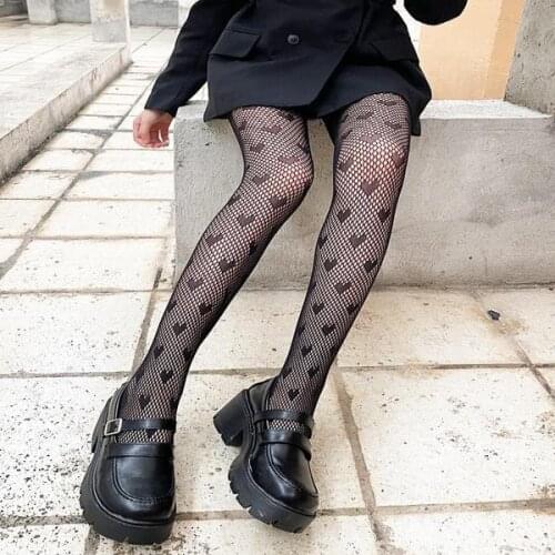 2021 Anti-hook Tights for Womens Female Gifts Fishnet Stockings Net Celebrity Ins Heart-shaped Black Sexy Pantyhose JK Costumes