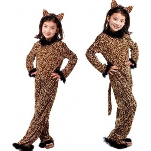 Child Animal Wild Leopard Cat Cosplay Costume for Girls Fantasy Jumpsuit Halloween Carnival Party Costume for Kids Fancy dress