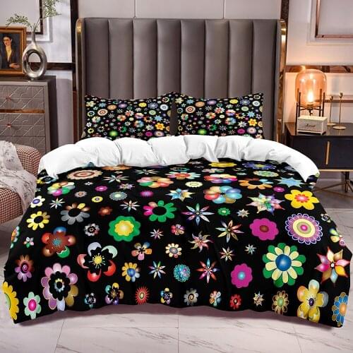 Colors Flowers Bedding Comforter Cover Sets Duvet Cover Floral for Grils Microfiber Floral Quilt Cover Zipper Corner Ties