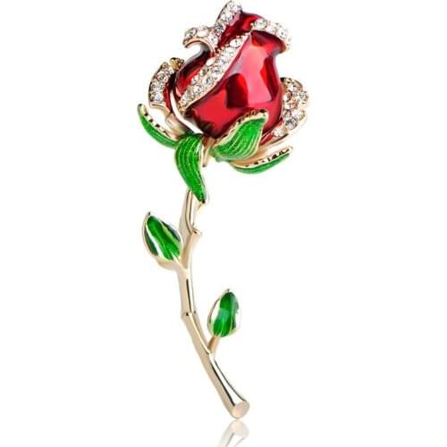 OI Beautiful Red Rose Flower Brooches Enamel Zinc Alloy Corsage Pin Jewelry Accessories Valentines Day Gifts For Women Girls