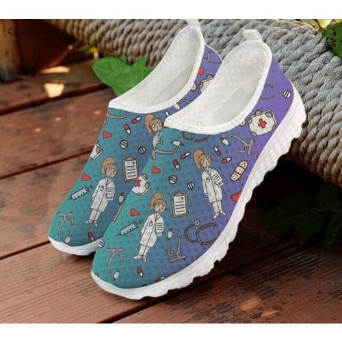 ELVISWORDS 3D Cartoon DentistTooth Pattern Casual Ladies Sneakers Flats Non-slip Breathable Walking Shoes Lazy Shoes for Women