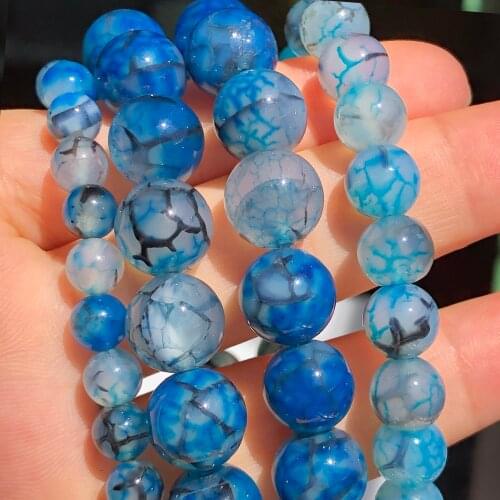 6/8/10mm Blue Dragon Vein Agates Stone Beaded Loose Round Beads for Jewelry Making DIY Fashion Bracelet Accessories 15‘’ Strand