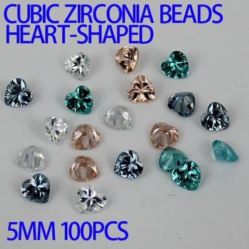 Cubic Zirconia Beads Many Colors 100PCS 5mm Heart-Shaped Cut Zirconia Stones Perfect For Jewelry Making Decorations