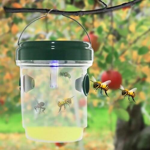 LED Solar Wasp Trap Outdoor Bee Fly Insect Traps Solar Powered Trap Bottle Waterproof IPX4 Durable and Reusable for Garden 2pcs