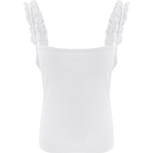 Womens Sleeveless Ruffles Backless Tank Top Sexy Square Neck Off Shoulder Sling Vest Ribbed Knit Slim Fit Solid Color Basic Bott