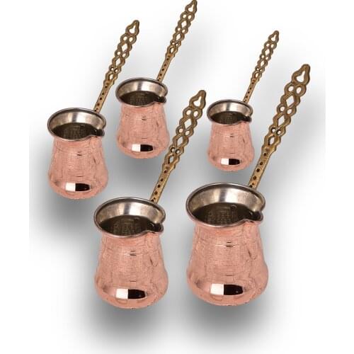 HANDMADE COPPER SULTAN COFFEE POT THICK BRASS HANDLE 5 LI SET