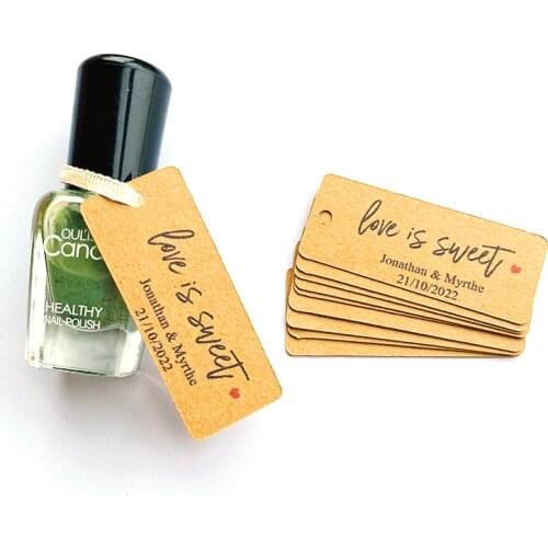 100pcs Personalised Name and Date Love is Sweet Mini Kraft Wedding Favor Gift Tags Size 0.8''x2" Party Decor