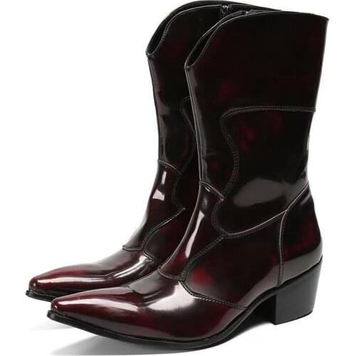 Western Chelsea Mens Shoes Leather High Heels Top Boots Fashion Casual Mid-Calf Cowboy Boots Military Comfortable Army Boots