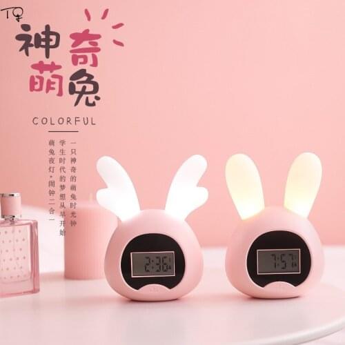Rabbit Time Alarm Led Wall Clock Night Light Touch Switch Dimming USB Rechargeable Batteries Wake Up Kids Room Light Bedroom