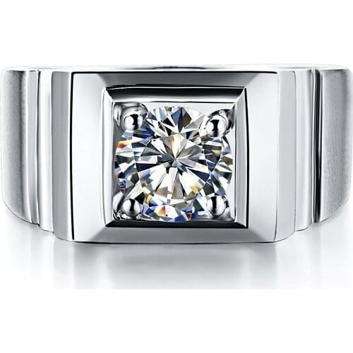 Genuine 18K White Gold AU750 Men Ring Classic 1Ct Round Cut Meaningful Test Positive Moissanite Anniversary Ring
