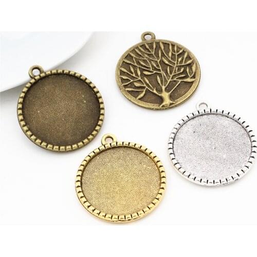 New Fashion 5pcs 25mm Inner Size Antique Silver Plated and Bronze Antique Gold Color Tree Cabochon Base Setting Charms Pendant