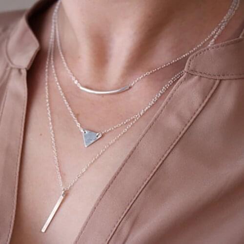 2020 New Fashion Golden Silver Color Geometric Triangle Pendant Necklaces For Women Multilevel Chain Female Necklace Jewelry