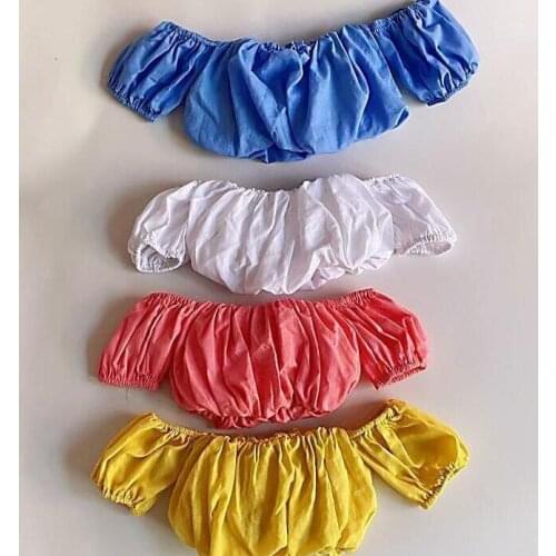 2021 New Style Girls Ruffles Shirt Summer Puff Sleeve Cotton Fashion Girls Blouse 2-7 t QH825