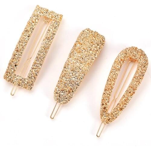 New Shiny Gold Hair Clip For Women Girls Snap Crystal Hair Stick Rhinestone Hairpin Waterdrop Square Hair Styling Accessories