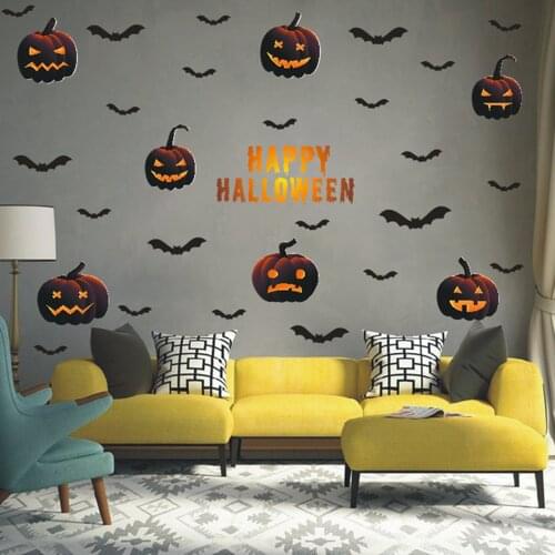 Newest Arrival Happy Halloween Wall Stickers Scary Evil Pumpkin Bat Vinyl Wall Decals for Home Office Decoration