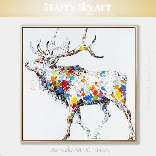 New Arrival Artist Hand-painted High Quality Modern Abstract Stag Oil Painting on Canvas Animal Reindeer Knife Deer Oil Painting