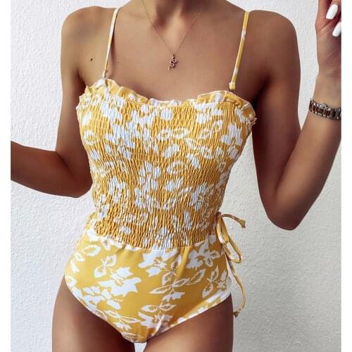 New Sexy One Piece Swimsuit Women Swimwear Cut Out Bathing Suit Summer Push Up Fold Print Swim Suit Beach Wear Female