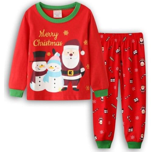 Hot Spring Autumn Boys Girls Suit Christmas Long Sleeve Trousers Household Set Cartoon Printed Pajamas Cotton Sets
