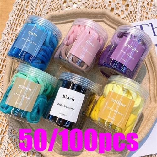 50/100Pcs Nylon Elastic Scrunchie Children Ponytail Holder Hair Loop Solid Color Hair Rope Women Girls Headwear Hair Accessories