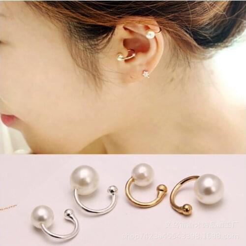 European American Punk Ear Bone Simulated Pearl Ear Cuff Clip Earring for Women Jewelry Gift Pendientes U Shape Ear Clip