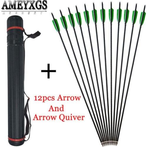 12pcs 31.5inch Spine 500 Carbon Arrow And Quiver Set 4" Turkey Fletches For Bow And Arrows Hunting Shooting Archery Accessories