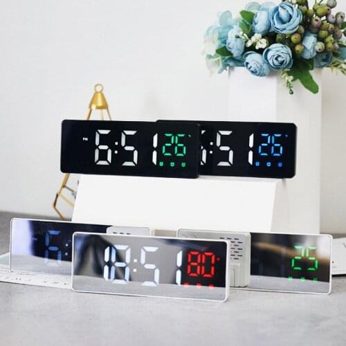 LED Mirror Alarm Clock Time and Temperature Display Multi-function Silent Desktop Clock Small Alarm Clock for Children