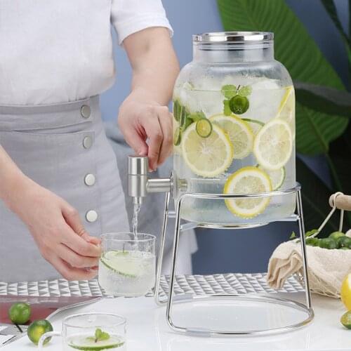 Glass Water Jug With Faucet Lemon Juice Jug Kitchen Drinkware Kettle Pot Cold Water Bottle Container Heat Resistant Pitcher 3L