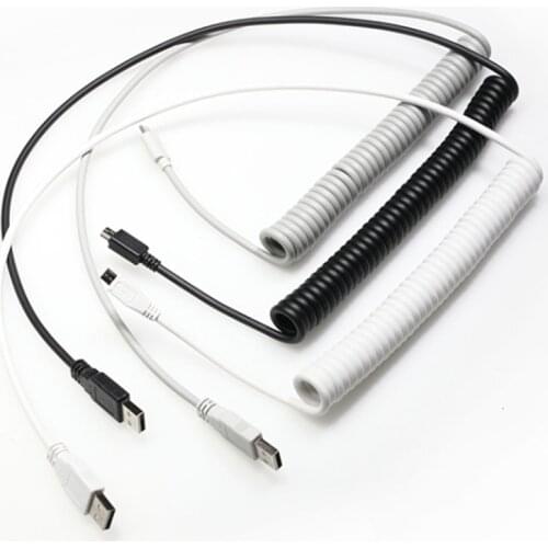 Coiled Cable Micro Mini USB Type-c Mechanical Keyboard Black White Grey Interface Cable For Gh60 XD64 Xd75 Xd96 Case Models